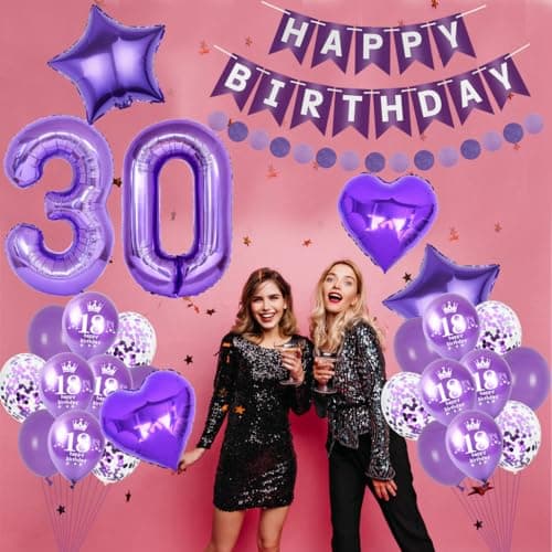 Violette 60 ans décorations anniversaire Femme, Décoration fête 60 ans Femme, anniversaire,Violet Décoration anniversaire 60 ans Femme,Ballons 60 ans anniversaire Décoration Femme Violet