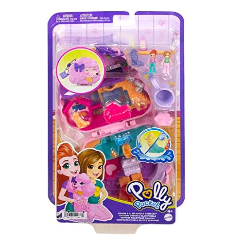Polly Pocket Coffret Toilettage Caniche avec 2 Figurines, 12 Accessoires, 2 Accessoires Qui Changent De Couleur, Jeu D’Eau, Jouet Enfant, Dès 3 Ans, HKV35