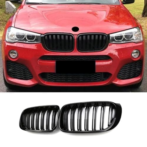Hengjiayao F25 F26 Calandre pour BMW X3 X4 F25 F26 2014-2018 ABS Grille Noir Brillant Double Pont Sport Lattes (For F25 2014-2018)
