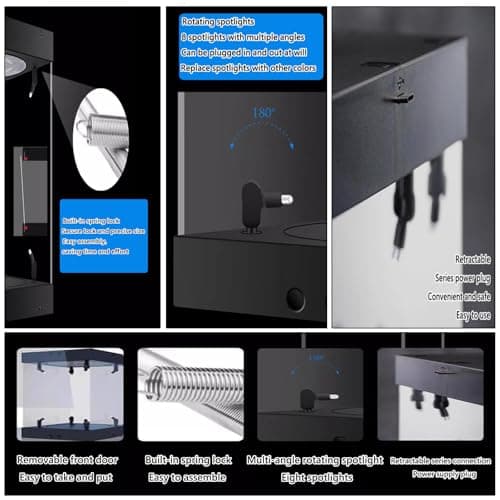 Dtyubfg Vitrine Acrylique avec Base Noire, - avec Plateau Tournant Lumières LED - Assembler la boîte à poussière de la boîte Acrylique de comptoir pour l'action Figurines Jouets, Collectibles -30 cm