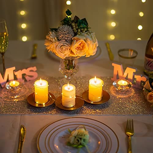 Inweder Bougeoir Support Bougie Chandelier - Lot de 12 Bougeoirs Ronds Doré de 11cm en Fer Supports pour Bougies Piliers, Chauffe-Plat et Votives Noël Halloween Décoration Intérieur