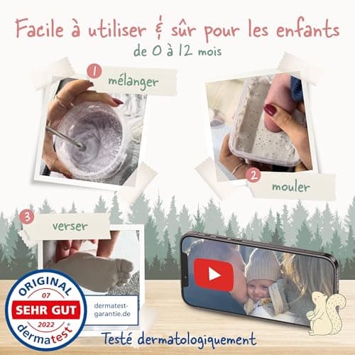 SOULBABY® Kit de Moulage Pied et Main Bebe [4 moulages] I 100% Made in Germany I Kit Moulage Bebe avec 2 récipients pour Le Moulage I Kit Empreinte Bebe avec Emballage pour Cadeau de Naissance