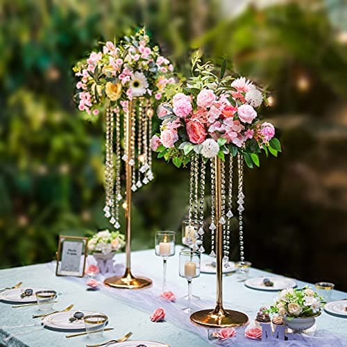 Nuptio Centres Table Mariage Vases Or - 2 Pièces 70cm Haut Vase À Fleurs Cristal Support Fleurs Métal pour Les Décorations Tables Fête