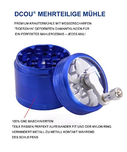DCOU Meuleuse en aluminium incassable pour moulin à main à manivelle pour épices 4 pièces 2,2 pouces (Bleu-aluminium)