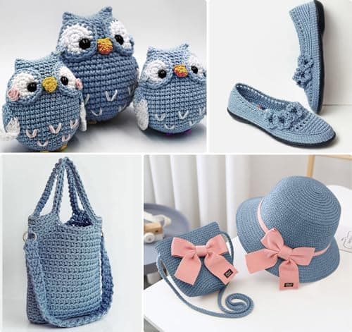 Estcoo Corde en Polyester, 250m Fil de Crochet, Corde en Premium Polypropylène avec des Ciseaux et des Crochet, pour Travaux Manuels, Déco de Maison,Assiettes de Table, Sac à Main, Bleu Foncé