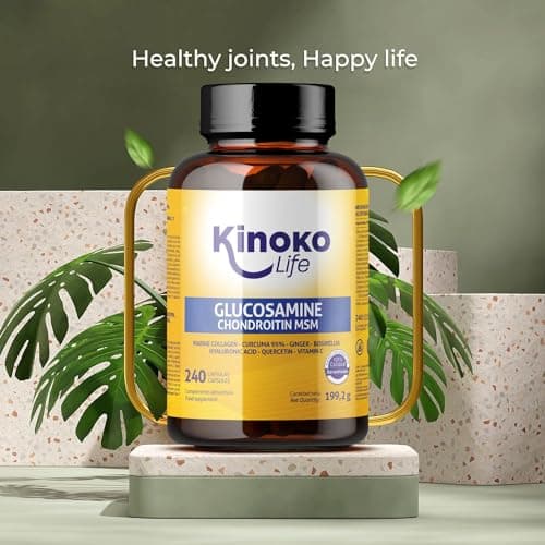 Glucosamine et Chondroïtine 240 gélules avec MSM, collagène marin, acide hyaluronique, curcuma, poivre noir, gingembre, boswellia et quercétine pour articulations, cartilage, os