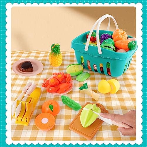 Fruits et Légumes Jouets Ustensile de Cuisine Jouet Enfant Coupe Fruits et Légumes Motricité Fine Jouet Bébé Jeux de Cuisine Cadeau de Pâques Enfant Fille Garçon 2 3 4 5 6 Ans