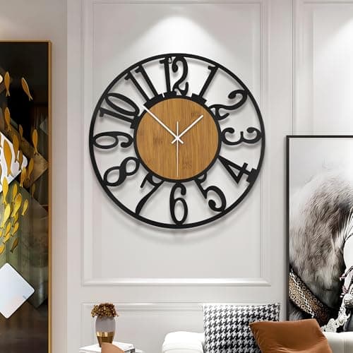 Mee 2ou Horloge Murale Design Moderne et Vintage, 80cm/ 32 Pouces Silencieuse sans Tic-Tac, Grande Horloge Murale Géante XXL, Disponible en 34cm, 40cm, 50 cm, 60 cm, 80 cm pour le Salon Cuisine Bureau