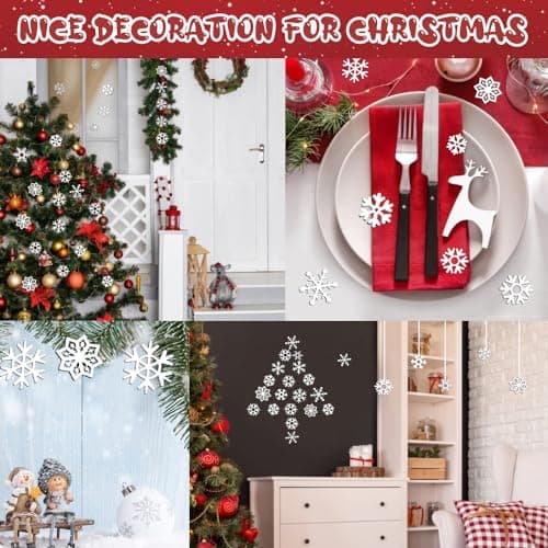 QINERSAW 150 PCS Flocon de Neige Decoration en Bois Ornements de Flocon de Neige en Bois Décorations de Noël pour Sapin Flocon de Neige à Suspendre Décoration de Noël en Bois pour Arbres de Noël
