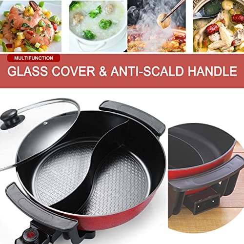 Pot de canard mandarin, Double Hot Pot, Fondue chinoise, Hot Pot électrique multifonctionnel antiadhésif domestique de 6L de grande capacité, Rouge.