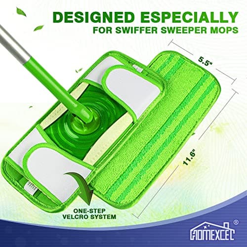 HOMEXCEL Lot de 4 serpillères en microfibre compatibles avec les balais Swiffer, réutilisables et lavables en machine, têtes de rechange pour nettoyage humide et sec multi-surfaces