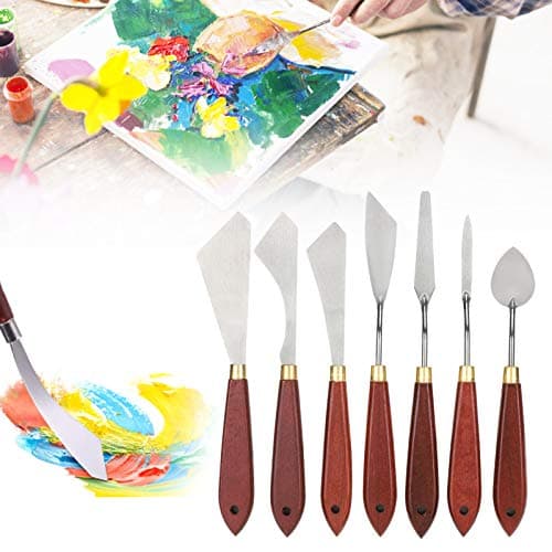 Inoxydable Couteau PeintureCouteau à Palette de Spatule Peinture Grattoir de Mélange de Peinture, 7Pcs Spatule Peinture Acrylique Painting Tools