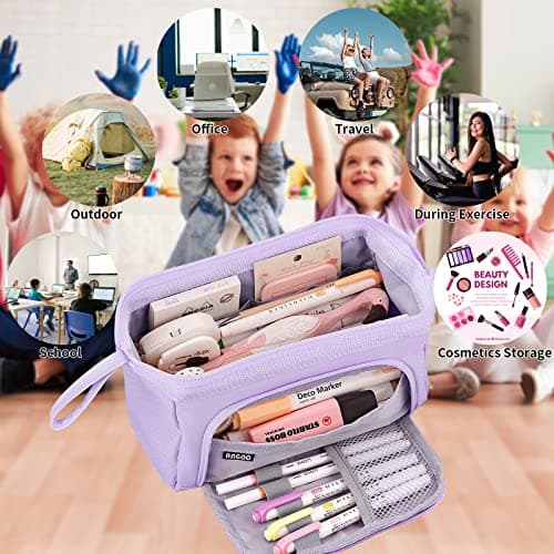 Sciphylia Trousse Scolaire Trousse à Crayons Grande Capacité avec Manipuler Trousse Scolaire Fille Scolaires Papeterie Trousse Bureau Organisateur pour Enfants Taro Violet