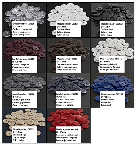 AERZETIX - C65532 - Lot de 50 Boutons à coudre ronds Ø15x2.2 mm à 2 trous L24 24L en plastique - couleur: noir - diamètre de l'ouverture 2 mm - mercerie couture vêtements décoration