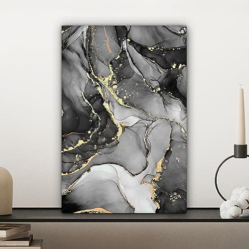 MuchoWow© Impressions sur Toile 20x30 cm Deco Tableau Murale Decoration Salon Peinture Tableaux Chambre Toiles Maison Marbre - Noir - Or - Gris