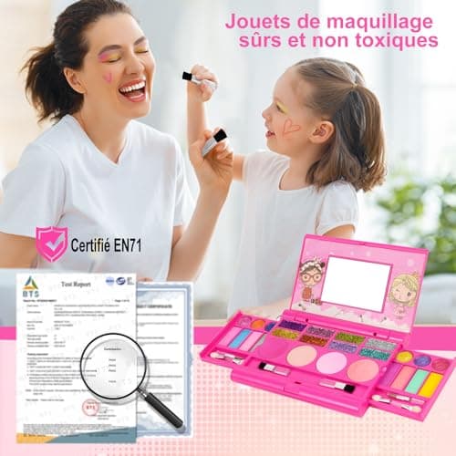 Maquillage Enfant Jouet Filles Lavable Coffret Maquillage Enfant Filles Jouet Non Toxique Palette de Maquillage pour Enfants Halloween Carnaval Cadeau de Noël Anniversaire pour Princesse de 4 5 6 7 8