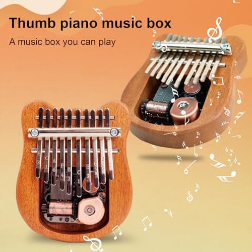 HUIOP Kalimba Mini Piano à Pouce 10 Touches Instrument de Musique Portable Dessin Animé Mignon Kalimba Piano à Pouce Boîte à Musique Cadeau pour Débutants Adultes Intéressant Fête Voyage Sapele Bois P