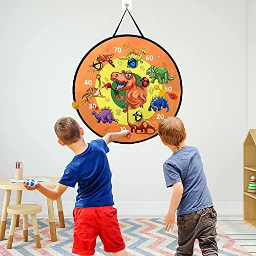 Jeux de Fléchettes pour Enfants, 66cm Jeu de Flechette sûr Double Face, Cible Flechette Jouets de Sport avec Balles Collantes, Jouet Intérieurs et Extérieurs Enfant Cadeau Fille Garçon