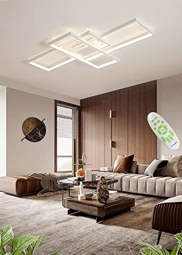 MQW Plafond LED Salon Simple Plafonnier Contemporain Atmospheric Plafond Rectangulaire Lampe Chambre en Aluminium Acrylique Projecteur Gradation Continue avec Télécommande,Blanc,L90cm