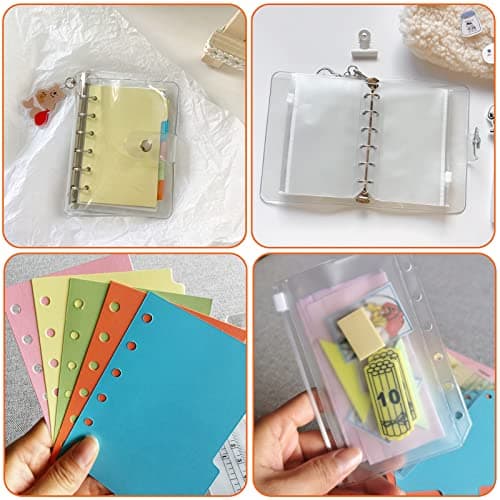 DY.2ten Lot de 3 carnets A7 rechargeables, feuilles lignées A7, pochettes transparentes à fermeture éclair, intercalaires A7, marqueur de règle A7, recharge de papier pour classeurs A5 à 6 anneaux