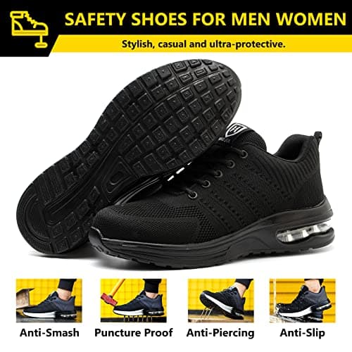 Baofular Chaussures de Sécurité Hommes Femmes Légère Basket Securite Confortable Antidérapante Chaussures de Travail Respirantes Noir 42 EU 260