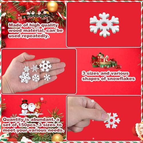QINERSAW 150 PCS Flocon de Neige Decoration en Bois Ornements de Flocon de Neige en Bois Décorations de Noël pour Sapin Flocon de Neige à Suspendre Décoration de Noël en Bois pour Arbres de Noël