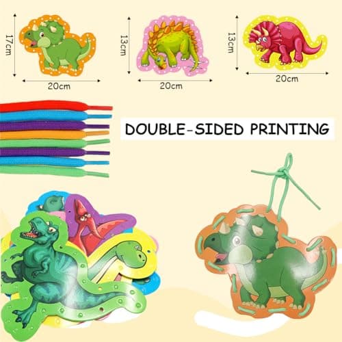 Lot de 12 Jouets à Corder, Cartes à Coudre Double Face Dinosaures, Cartes à Lacer Enfant, Jouets à Corder Éducatifs, Jeux de LaçAge pour les Enfants, pour Garçon Fille Cadeau