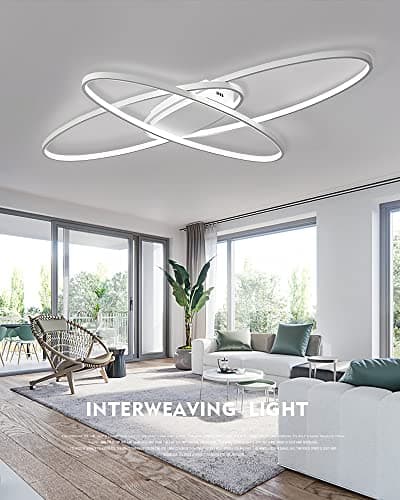 MQW Design Créatif Lustre LED Promise Gradation Télécommande Télécommande Ovale Bureau Couloir Décoration Plafonnier, Lampe De Salon Personnalisée, Noir Et Blanc, 95cm