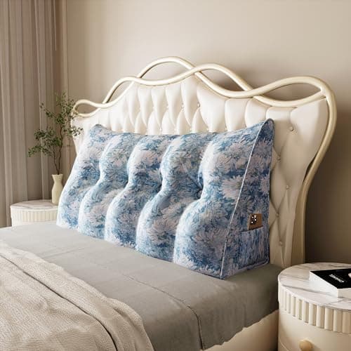 Johnear Coussin de dossier imprimé pour lit - 140 cm - Bleu - Dossier triangulaire - Coussin de canapé - Coussin mural - Lit pour lecture - La housse de coussin est lavable en machine