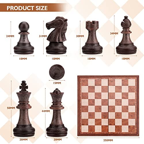 Peradix Jeu déchecs et Dames 2 en 1, Echiquier Magnétiques, Echec Pliable de Voyage, Echecs Chess Board Jeux Plateau et Les Morceaux pour Enfants et Adultes (25×25 CM)