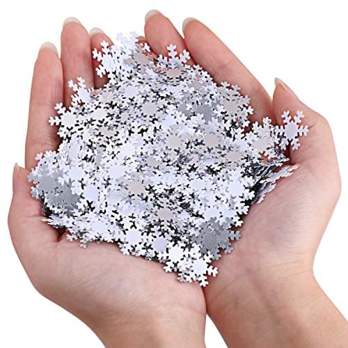 HOWAF 1500 pièces Flocons de Neige Paillette Confettis de Noël Confettis Mix Argent Blanc Flocons de Neige confettis pour Table de Noël Décorations Fête Anniversaire Mariage