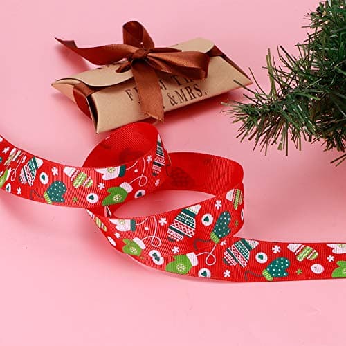 Jerliflyer Rouleau de Rubans de Noël de 100 mètres, Ruban de Noël Blanc, Rouge et Vert pour l'emballage de Cadeaux, Ruban de Vacances en Soie Polyester pour Accessoires de Cheveux, (100 Yards/Roll)