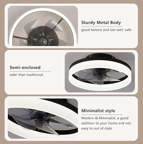MOSSCO Petit Ventilateur de Plafond Silencieux avec Télécommande Pour Toutes les Saisons, 6 Vitesses et vent Réversible, LED Dimmable, 3000K- 6000K, et Moteur à courant Continu 40 cm