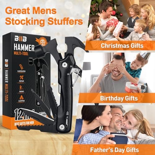 BIIB Cadeau Homme, 12 en 1 Outil Multifonction, Gadget Insolite Utile, Idee Cadeau Homme, Accessoires Camping, Cadeau Papa, Cadeau Noel Homme, Cadeau Fete des Peres, Cadeau Anniversaire Homme