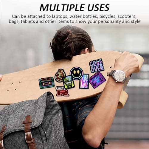Lot de 100 autocollants graffiti néon imperméables pour enfants et adultes, adaptés pour les ordinateurs portables, les skateboards, les vélos