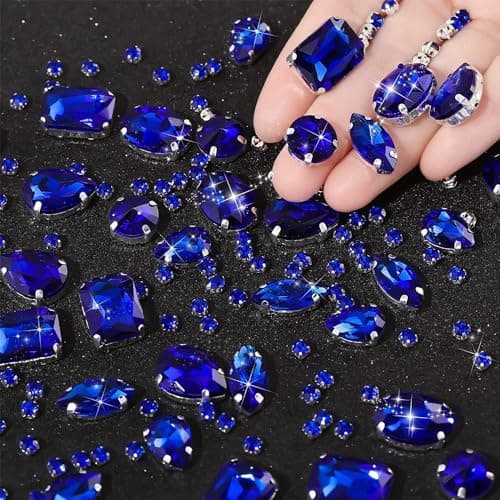 186 Pcs Couture Strass, strass thermocollant pour vetement,Strass a Coudre Griffes en Métal Incrustées,pour les Vêtements de Bricolage, Les Accessoires de Diamant Cousus à la Main (Bleu Marine)