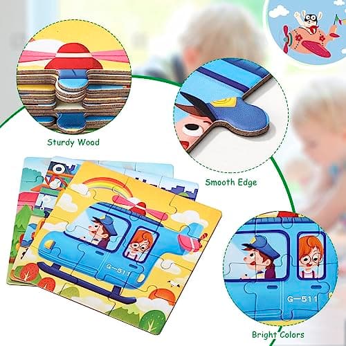 Jouet Puzzle en Magnétique pour Enfant, Montessori Puzzle en Bois de Véhicules Livre de Puzzle Assorti Jouet Éducatifs Apprentissage Cadeau pour Fille Garçon 3 4 5 Ans (Transport)