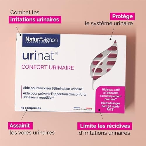 Laboratoire NaturAvignon Urinat | Inconforts urinaire et intime | Cranberry, Hibiscus et Orthosiphon | 36 mg de PACs | Efficacité prouvée scientifiquement | Fabriqué en France | 30 comprimés (15jours)