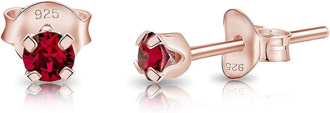 MINI/Très Petites Boucles d'Oreilles/Clous en Argent Fin 925 Plaqué Or Rose et Cristaux de Swarovski® Elements Ronds - Diamètre: 3 mm