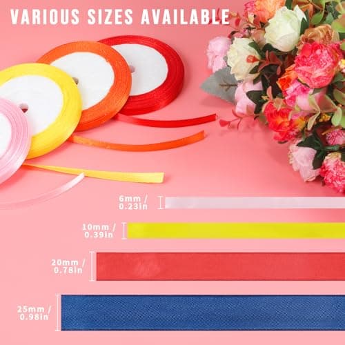 ihaspoko Ruban Satin, 12 Couleurs 6mm Ruban Tissu pour Bricolage Art & Artisanat, Emballage Cadeau, Ballons, Nœuds, Décoration de Mariage (22m/Rouleau)