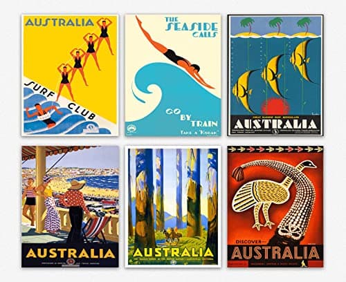 Set of Travel Posters 6 Australian Vintage Travel Posters Travel Prints Travel Wall Art Set of Prints Australian Travel Poster Travel Art (21cm x 30cm)