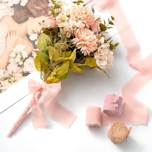 MORSUNBELA Ruban en Mousseline de Soie - Vieux Rose - 3,8 cm - Ruban à Franges - 19,2 m