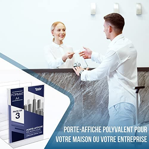 Porte Document A4 en Acrylique – Présentoir de comptoir en T double face, chargement par le bas, base extra large. Idéal pour menus, cadres photo, bureaux, écoles, salles de classe (A4 – Lot de 3)