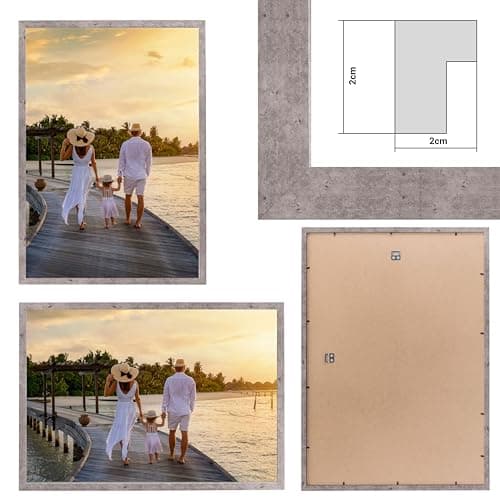 CABBEL Lot de 2 cadre photo 50x70 Cadre en bois MDF avec verre acrylique incassable en Gris (Béton)