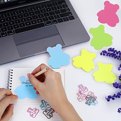 Molain Mignon Animal Notes Autocollantes avec Trombones, Dessin Animé Ours Autocollant Notes Index Onglets Animaux Forme Marqueurs Drapeaux Bloc-Notes 7 Pack 210 Feuilles