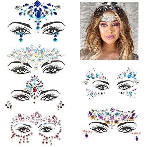 Autocollant Visage 6 feuilles Gemmes de Visage Autocollants pour le Visage en Cristaux pour Yeux Affronter Corps Tatouages Temporaires