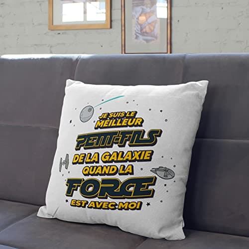 Mugffins Coussins/Oreillers avec Rembourrage pour Petit-Fils - 40x40 cm - en Français - Cadeau Original pour Petit-Fils - Meilleur de Galaxie Quand Force avec Moi