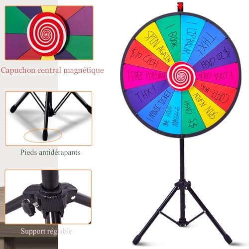 SOARS Roue de la Fortune 24", Hauteur Réglable de 111-157 CM, Personnalisable avec Marqueur pour Tableau Blanc et Éponge, pour Jeux de Mots, Famille (60 CM, 14 Emplacements)
