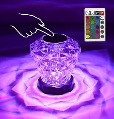 Les-Theresa Lampe de Table en Cristal Diamant, 16 Couleurs Lampe De Chevet Tactile En Cristal Avec Télécommande 4 Modes USB Dimmable LED Lampe de Chevet Pour Chambre Salon Fête (Lampe en Diamant)