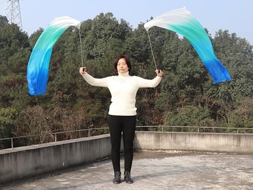 Winged Sirenny 1 Pièce Poi Voile de Danse Orientale (Baladi) 135cm, Accessoire De Danse Ventre en Vraie Soie (Mer)